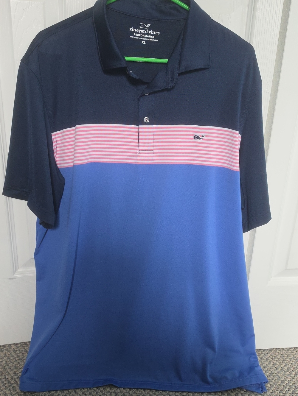 Vineyard Vines Men’s Navy, Blue & Pink Striped Performance Polo